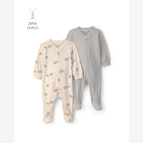 Kit macacão bebê 2 peças com pé estampado - Multicor | Carter’s
