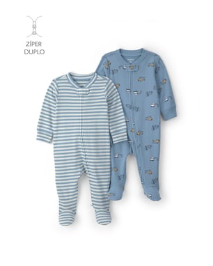 Kit macacão bebê 2 peças com pé estampado - Azul | Carter’s