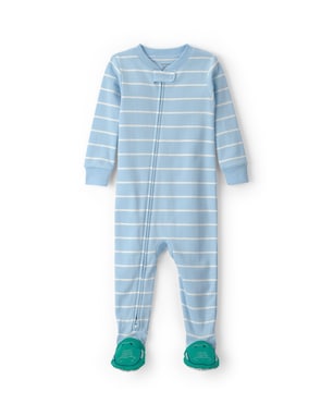 Pijama macacão infantil com pé listrado - Azul | Carter’s