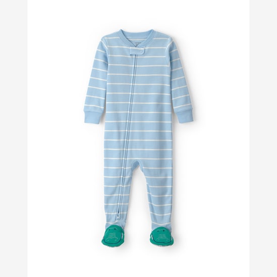 Pijama macacão infantil com pé listrado - Azul | Carter’s