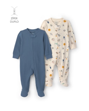Kit macacão bebê 2 peças com pé estampado - Multicor | Carter’s