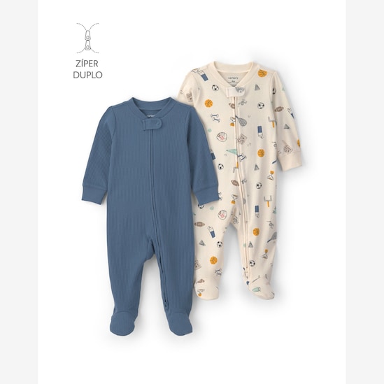 Kit macacão bebê 2 peças com pé estampado - Multicor | Carter’s