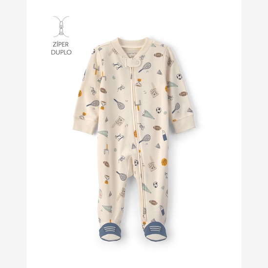 Macacão bebê com pé estampado - Bege | Carter’s