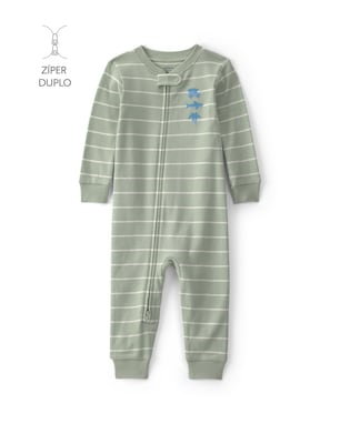 Macacão pijama bebê listrado com bordado - Verde | Carter's