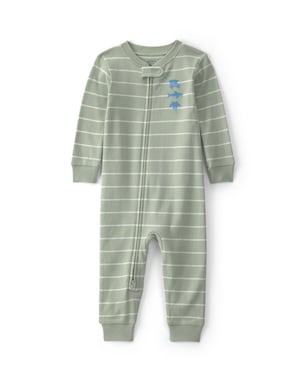 Macacão pijama bebê listrado com bordado - Verde | Carter's