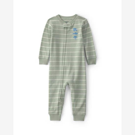 Macacão pijama bebê listrado com bordado - Verde | Carter's