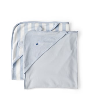 Kit toalha 2 peças bordado ursinho e listrado - Azul | Carter's