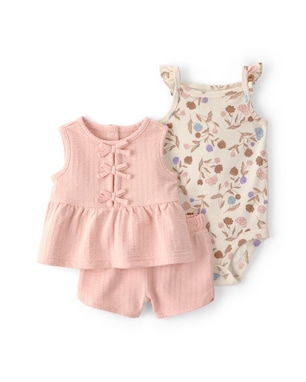 Conjunto curto bebê 3 peças texturizado e floral - Multicor | Carter's