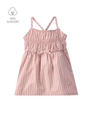 Vestido bebê listrado com laço e lastex - Rosa | Carter's