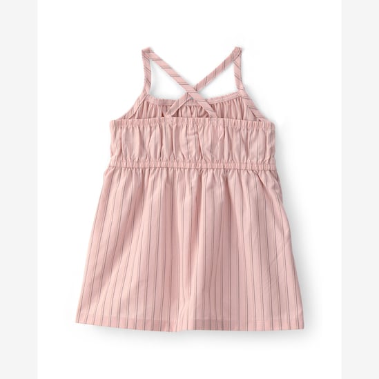 Vestido bebê listrado com laço e lastex - Rosa | Carter's