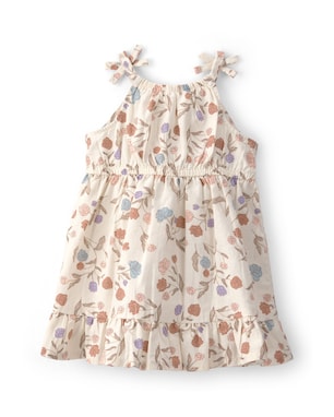 Vestido bebê evasê estampa floral com babados - Bege | Carter's