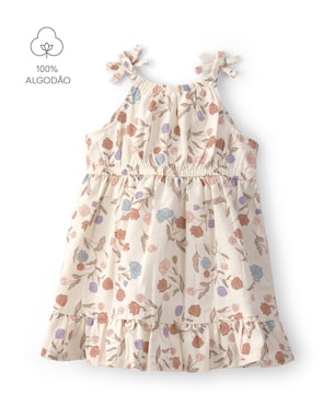 Vestido bebê evasê estampa floral com babados - Bege | Carter's