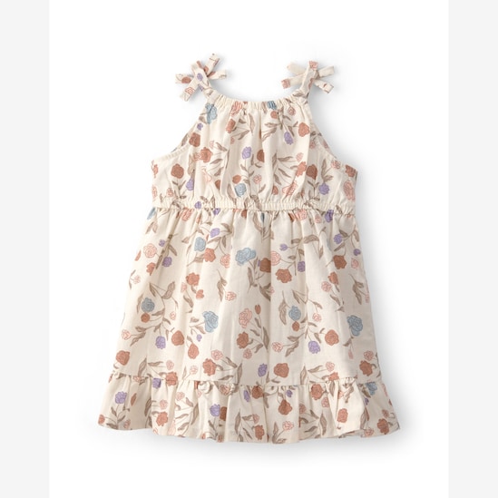 Vestido bebê evasê estampa floral com babados - Bege | Carter's