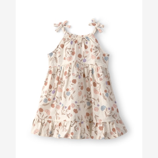 Vestido bebê evasê estampa floral com babados - Bege | Carter's