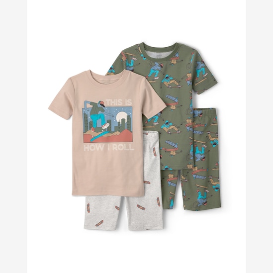 Pijama curto infantil 4 peças estampado - Multicor | Carter's