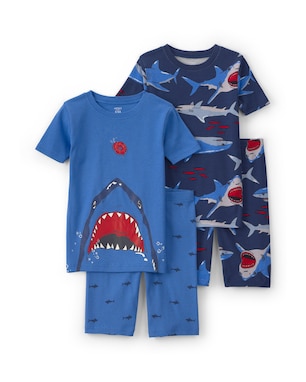 Pijama curto infantil 4 peças estampado - Azul | Carter's
