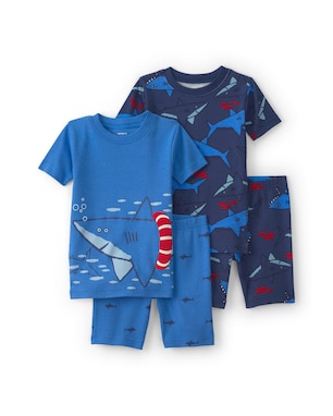 Pijama curto infantil 4 peças tubarão - Azul | Carter's