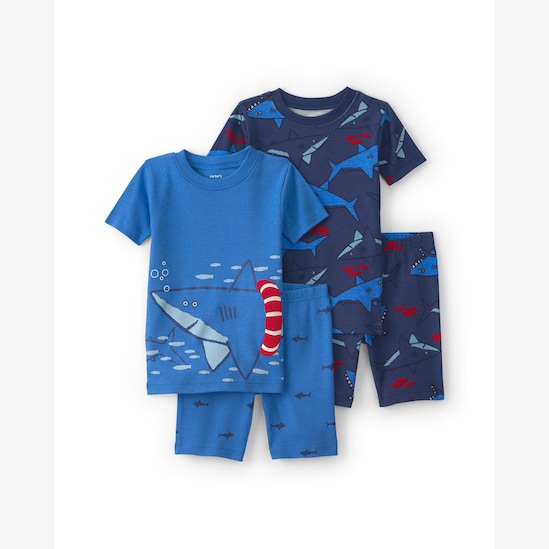 Pijama curto infantil 4 peças tubarão - Azul | Carter's