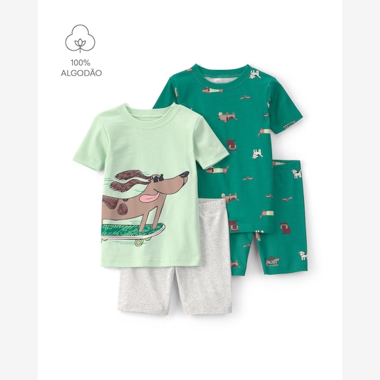 Pijama curto infantil 4 peças estampado - Multicor | Carter's