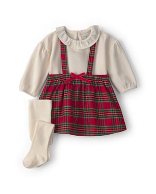 Salopete Carter's com blusa e meia-calça bebê menina xadrez Natal - Multicor