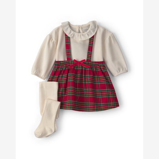 Salopete Carter's com blusa e meia-calça bebê menina xadrez Natal - Multicor