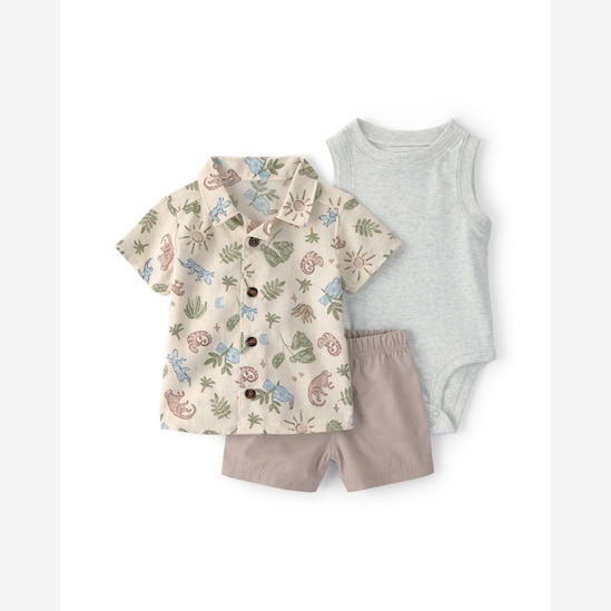 Conjunto curto bebê 3 peças estampado - Multicor | Carter's