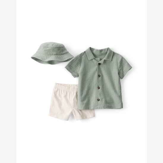 Conjunto curto bebê 2 peças com chapéu texturizado - Multicor | Carter's