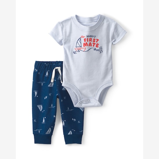 Conjunto longo bebê 2 peças estampado - Azul | Carter's