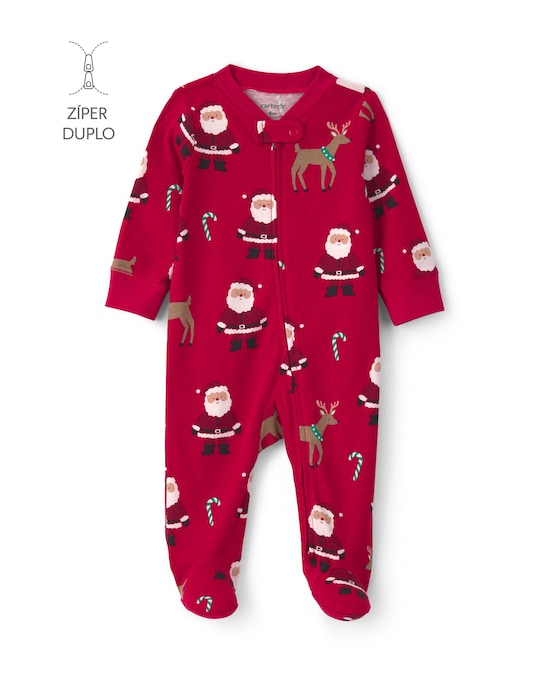 Macacão Carter's com pezinho bebê menino papai Noel Natal - Vermelho