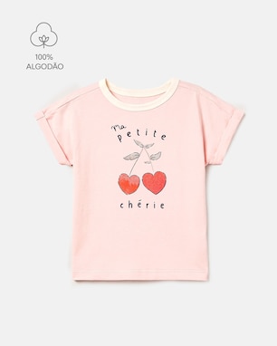 Camiseta Carter's infantil menina em algodão coração - Rosa Claro