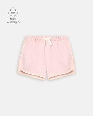 Short Carter's infantil menina em algodão com pompons - Rosa Claro