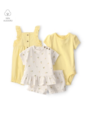 Conjunto curto bebê 4 peças estampado e texturizado - Multicor | Carter's