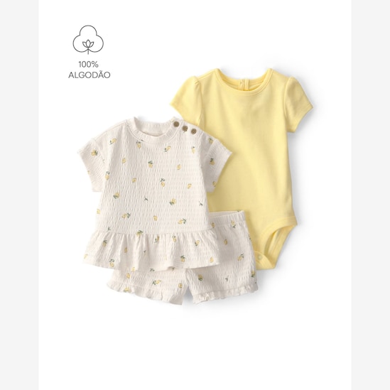 Conjunto curto bebê 4 peças estampado e texturizado - Multicor | Carter's