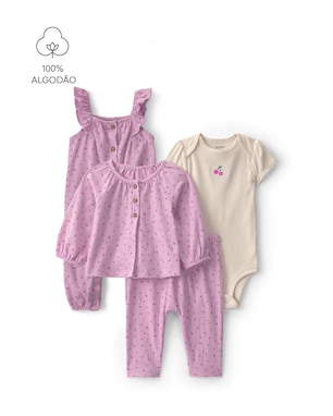 Conjunto longo bebê 4 peças estampado e texturizado - Multicor | Carter's