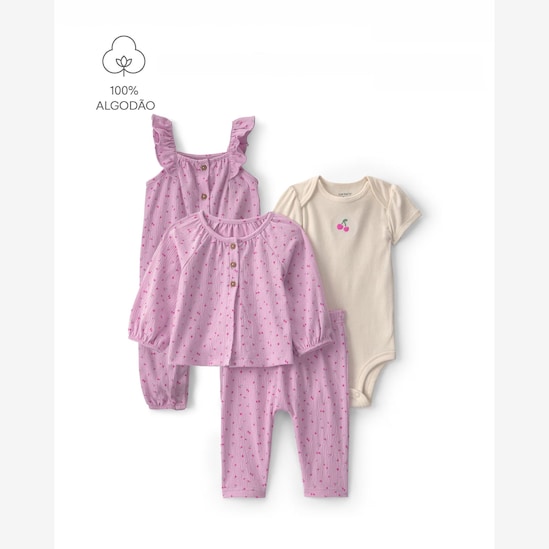 Conjunto longo bebê 4 peças estampado e texturizado - Multicor | Carter's