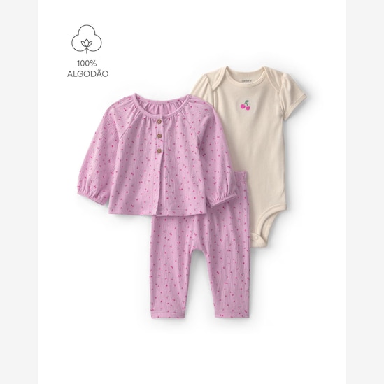 Conjunto longo bebê 4 peças estampado e texturizado - Multicor | Carter's