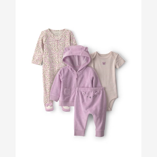 Conjunto longo bebê 4 peças atoalhado - Multicor | Carter's
