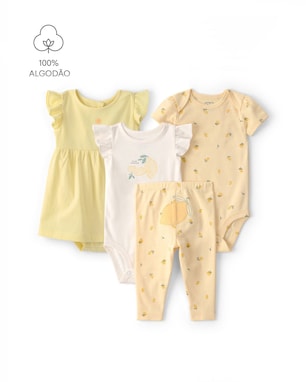 Conjunto bebê 4 peças em algodão estampado e bordado - Multicor | Carter's
