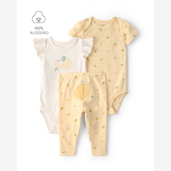 Conjunto bebê 4 peças em algodão estampado e bordado - Multicor | Carter's