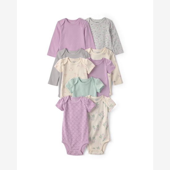 Kit body bebê 9 peças manga curta e manga longa floral - Multicor | Carter's