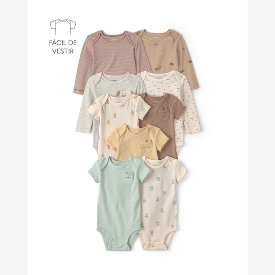 Kit body bebê 9 peças manga curta e manga longa estampa animais - Multicor | Carter's