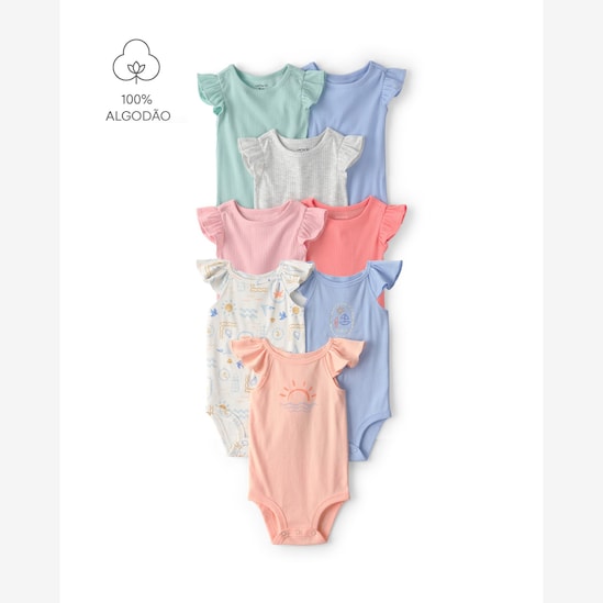 Kit body bebê 8 peças com babados - Multicor | Carter's