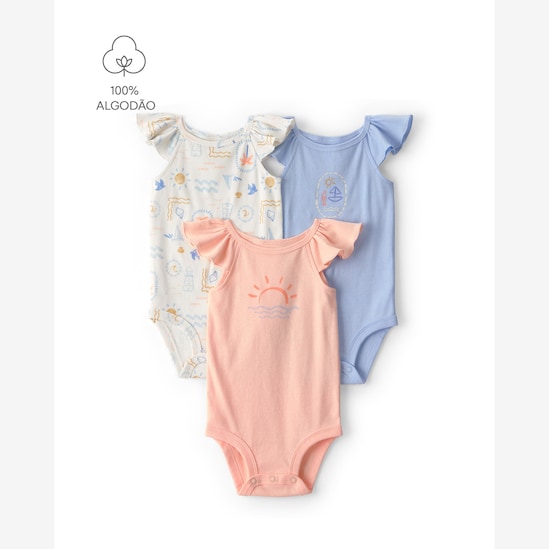 Kit body bebê 8 peças com babados - Multicor | Carter's