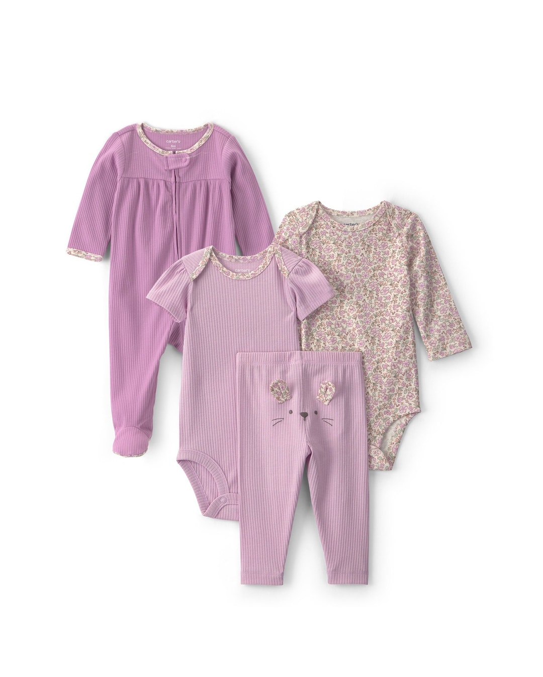 Kit conjunto longo bebê 3 peças + macacão canelado floral - Multicor | Carter'sde R$279,98 porR$ 249,9911% OFF