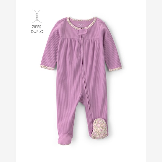 Kit conjunto longo bebê 3 peças + macacão canelado floral - Multicor | Carter's