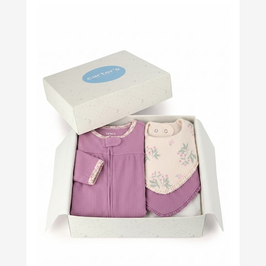 Enxoval bebê 3 peças floral + caixa de presente P - Multicor | Carter's