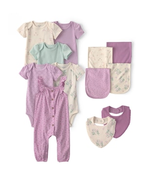 Enxoval Carter's bebê menina em algodão floral 12 peças - Multicor