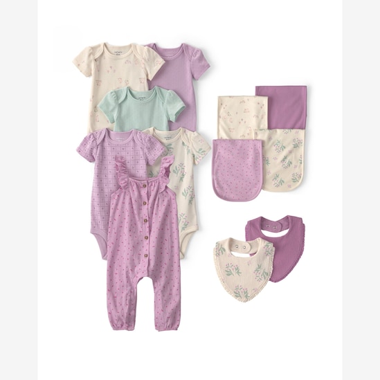 Enxoval Carter's bebê menina em algodão floral 12 peças - Multicor
