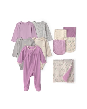 Enxoval Carter's bebê menina em algodão canelado floral 10 peças - Multicor