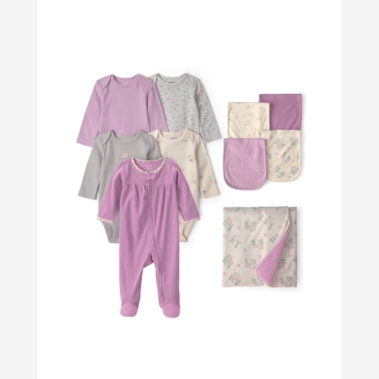 Enxoval Carter's bebê menina em algodão canelado floral 10 peças - Multicor